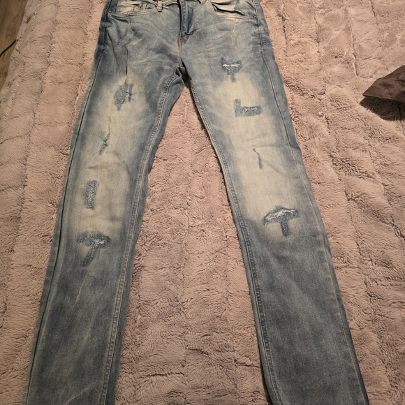 Women's Light Blue Distressed Skinny Jeans - Picture 2 of 4